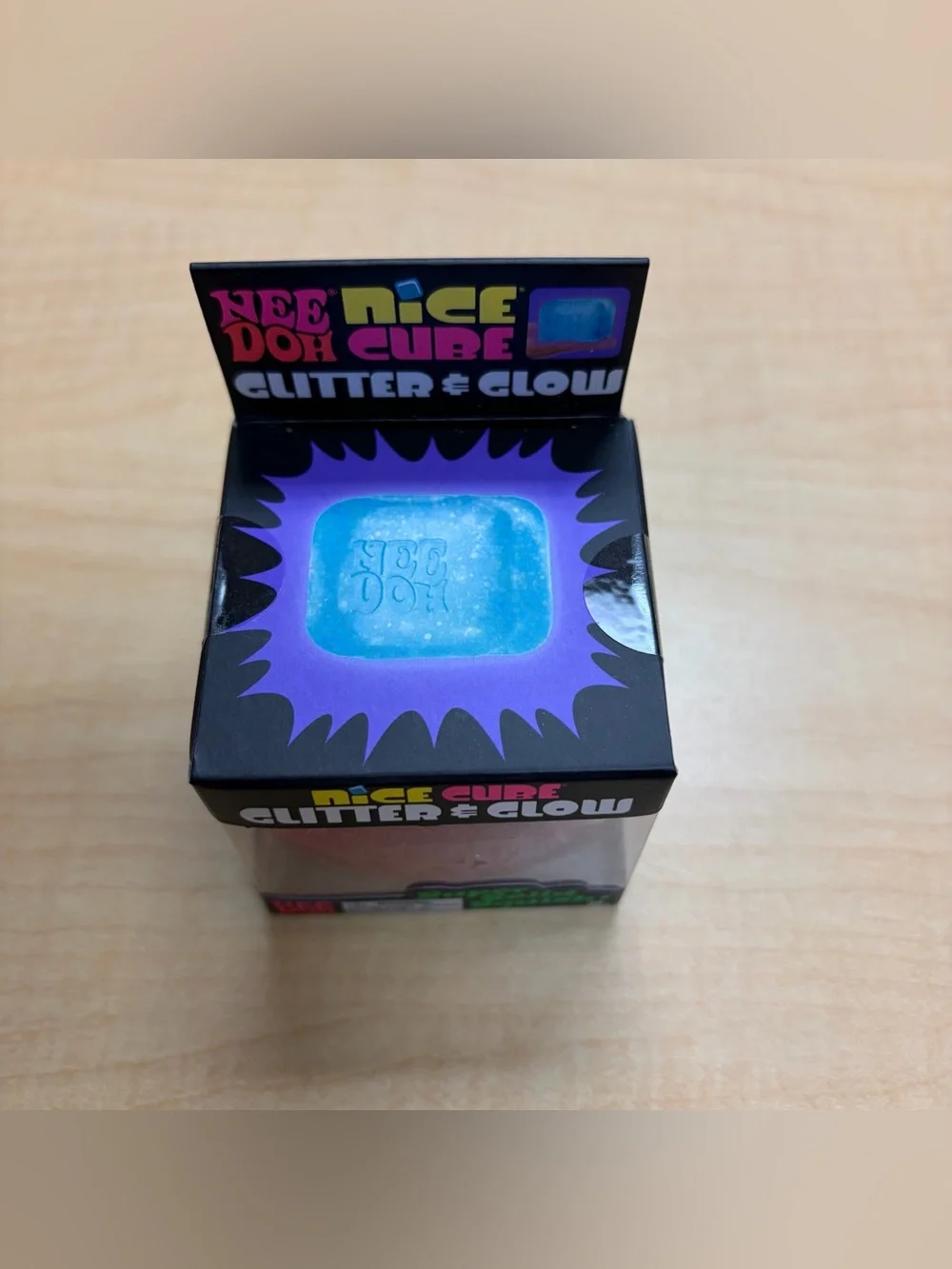 NeeDoh Nice Cube Glitter & Glow Squishy Stress Toy Pink Super Solid Squish New